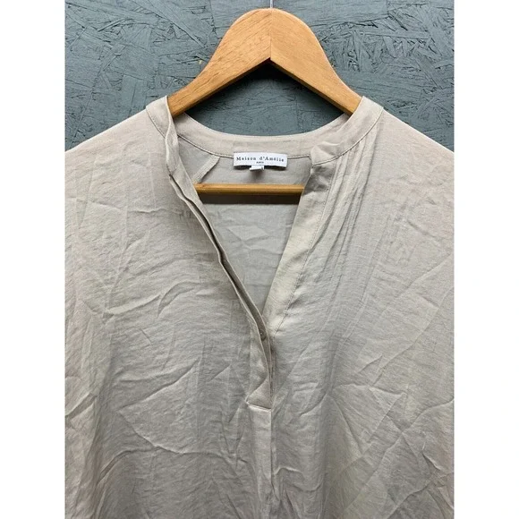 Maison‎ d’Amélie Women’s S Beige V-Neck Lightweight Long Sleeve Blouse Top - Picture 3 of 10